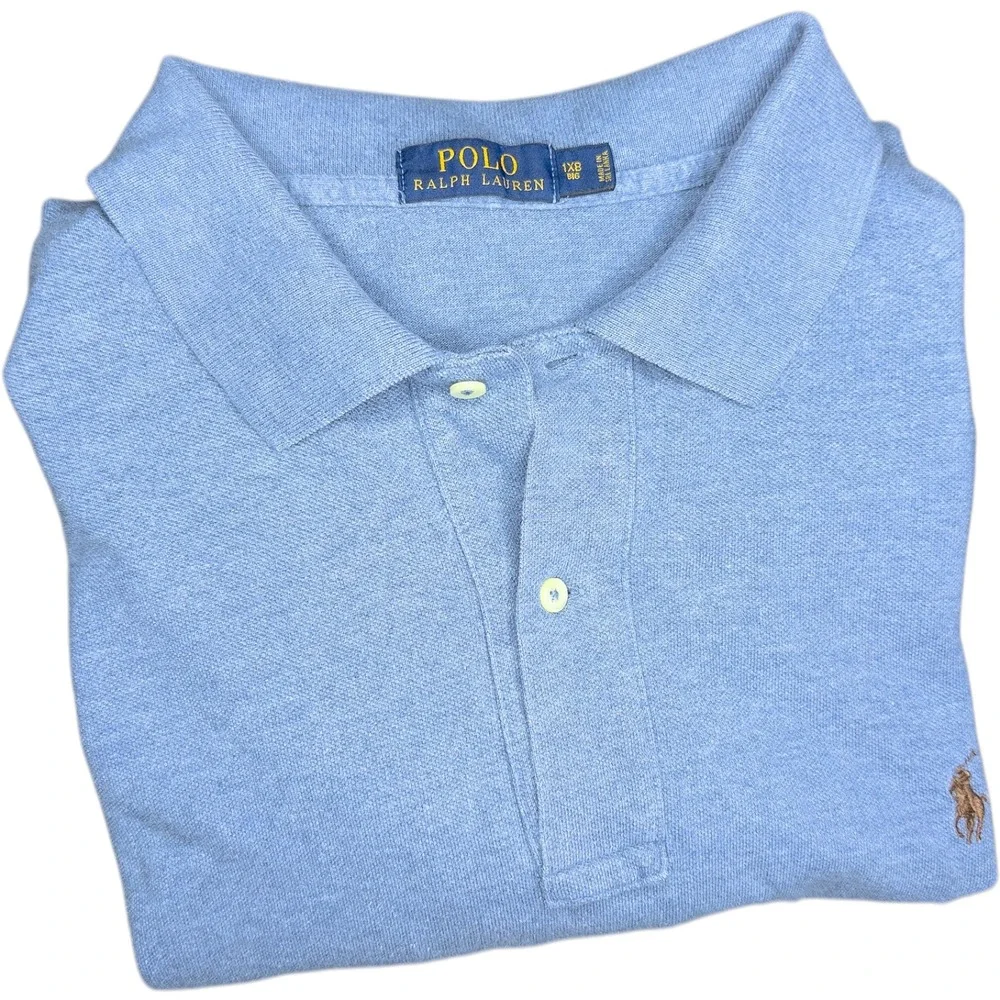 Polo Ralph Lauren Men's 1XB 100% Cotton Blue Short‎ Sleeve Polo Shirt Brown Pony